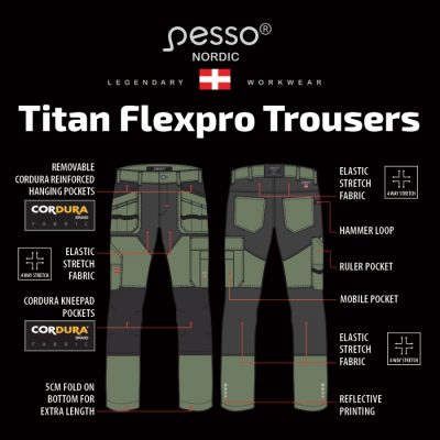 Darbo kelnės Pesso TITAN Flexpro 125, žalios - Image 3