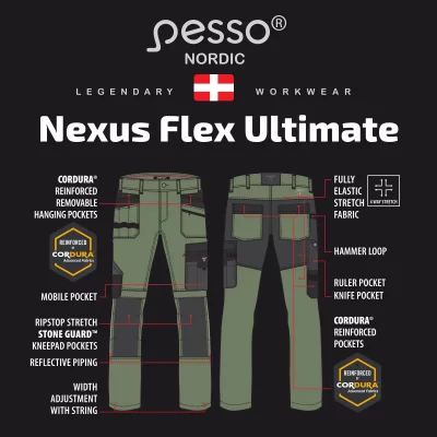 Darbo kelnės Pesso Nexus Flexpro 185, Olive Green - Image 12